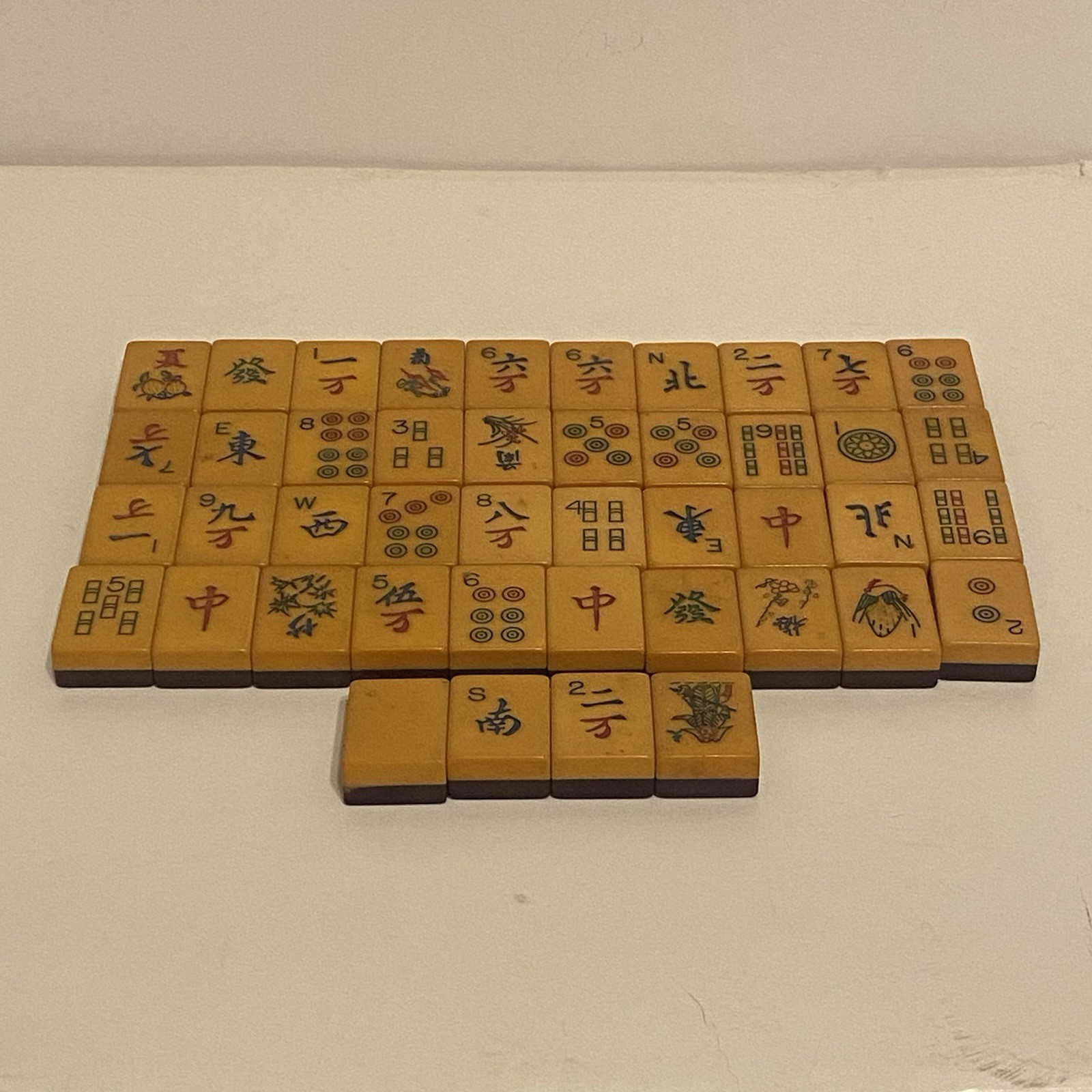 Vintage BAKELITE OR CATALIN Mah Jong Tiles, 44 Pieces, Butterscotch Two Tone