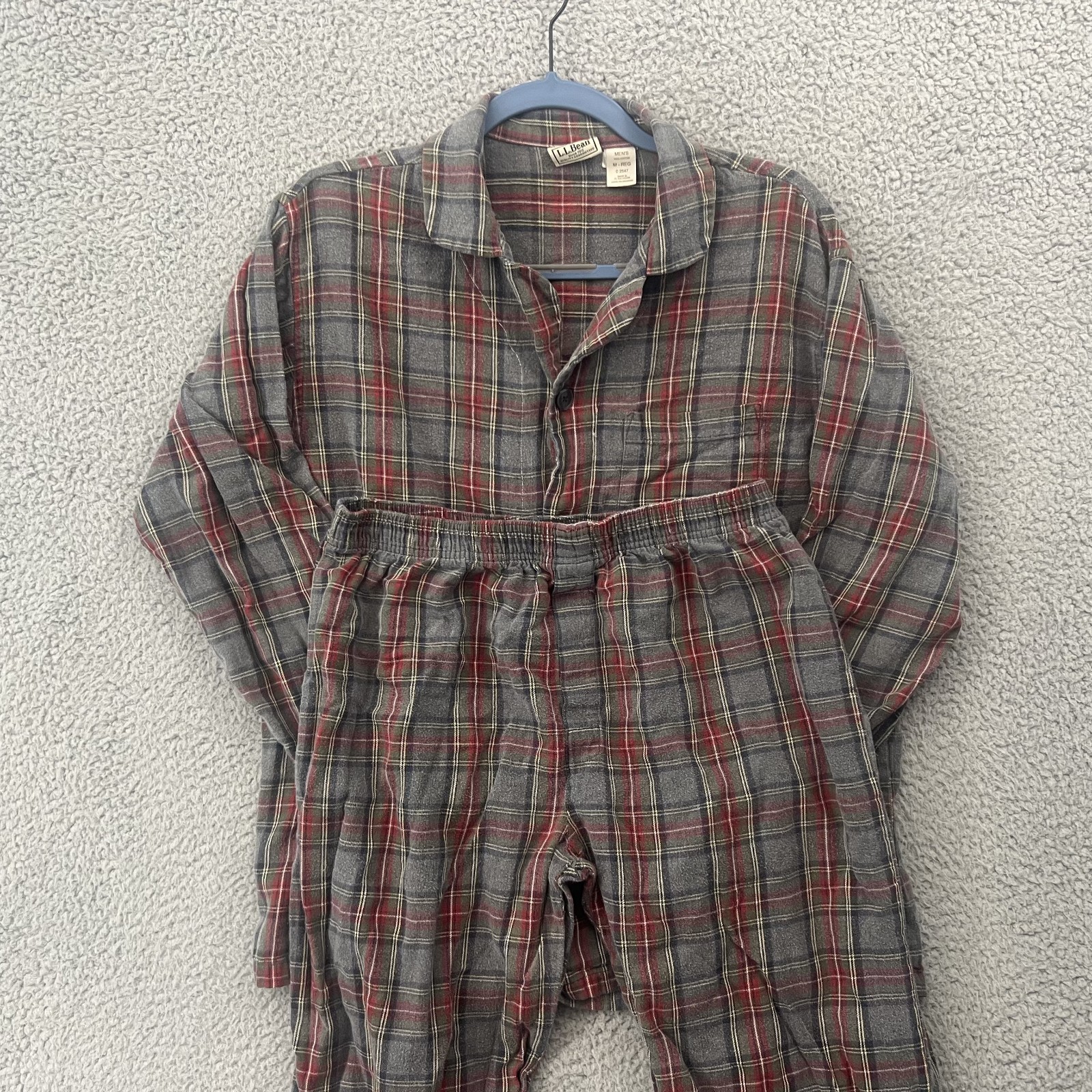 L.L.Bean Men\'s Medium Scotch Plaid Flannel Pajama Set Gray Red Preppy Classic
