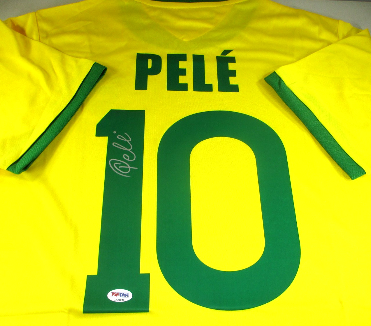 Pele / Autographed Team Brazil Pro-Style Yellow Soccer Jersey / PSA/DNA