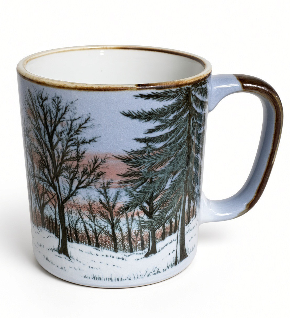  Vintage Otagiri Japan Winter Forest Coffee Mug Sunset Pink Sky Snowy Trees
