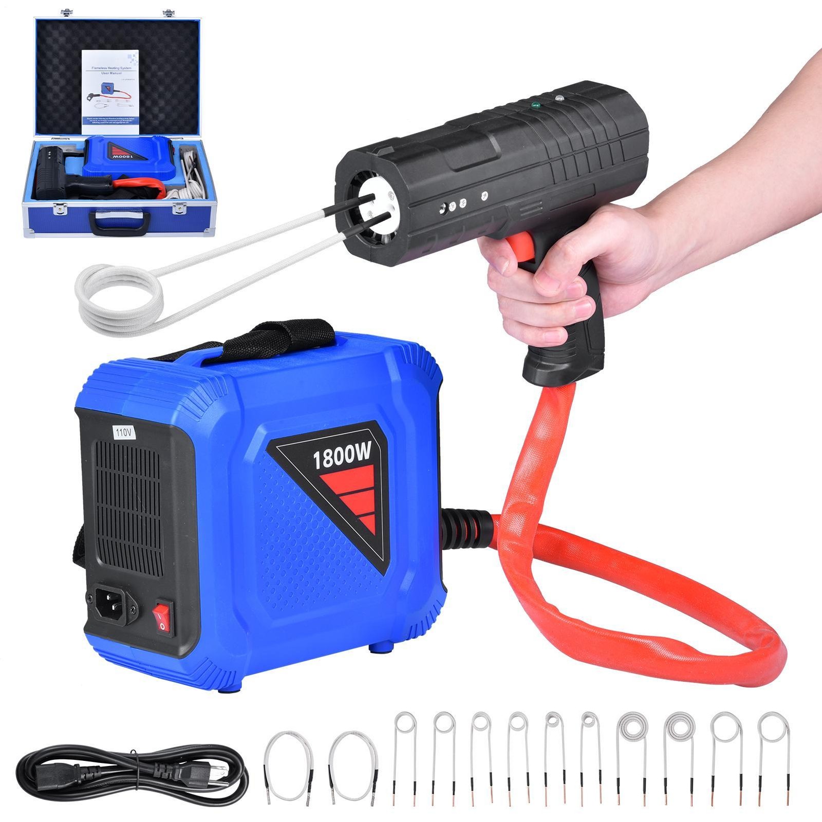 1800W Magnetic Induction Heater Kit Tool for Automotive Flameless Heat+12 Coils