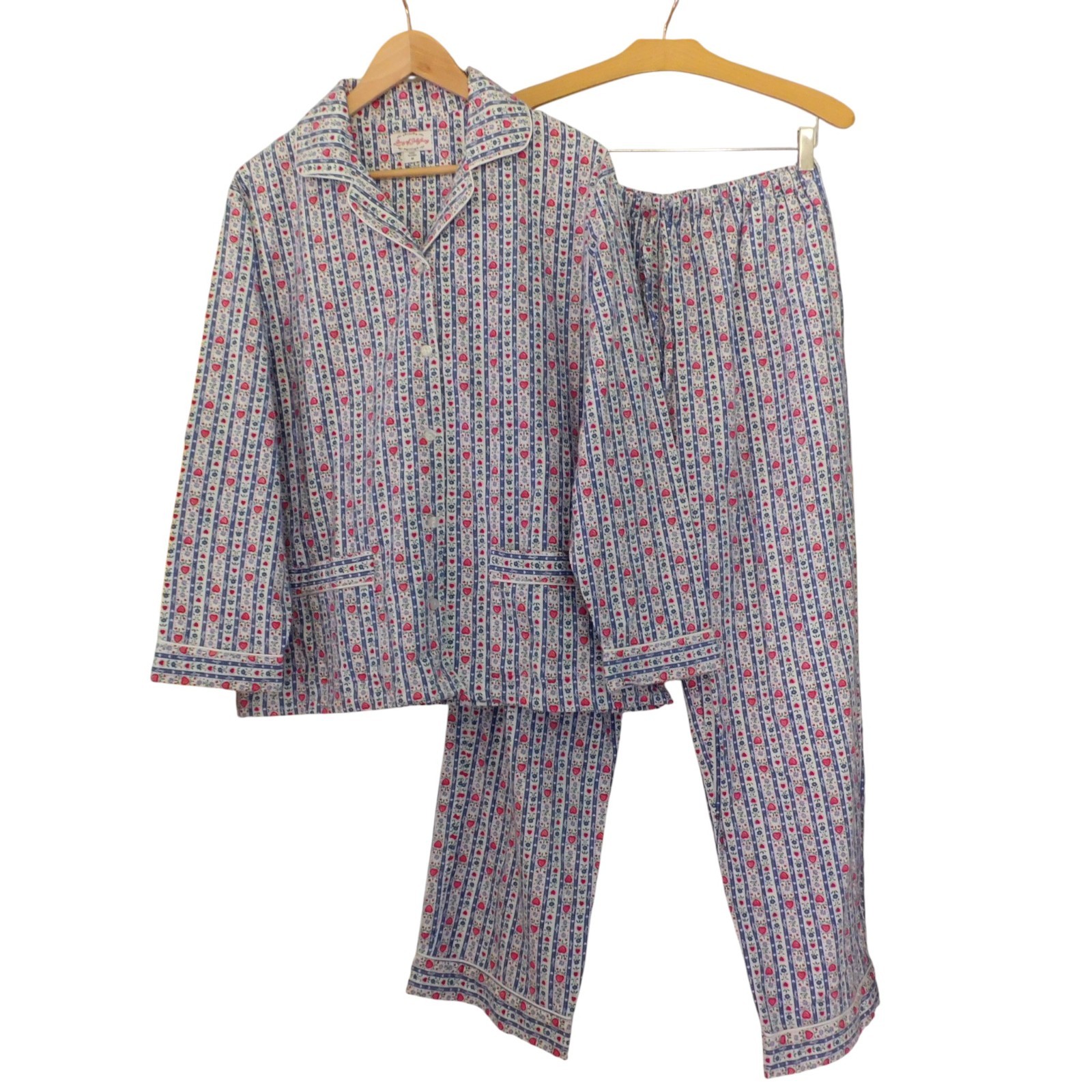 Lanz of Salzburg Flannel Pajama Set Tyrolean Blue Heart 2 Pc Cotton Sz Medium Lanz of Salzburg Flannel Pajama Set Tyrolean Blue Heart 2 Pc Cotton Sz Medium