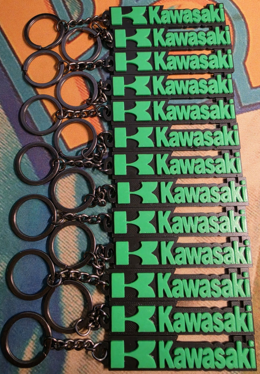 3D PRINT KAWASAKI MOTORSPORTS LOGO KEYCHAIN NOSTALGIA RETRO MOTORCYCLE DIRTBIKE