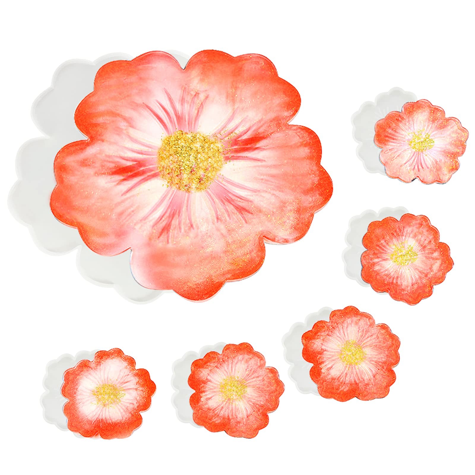 Flower Silicone Resin Moulds 6pcs - 1pc Large Resin Tray Moulds and 5pcs Coas...