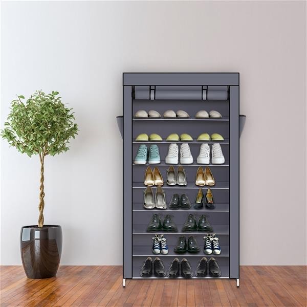 Shoe Rack 10-Tier, Tall Narrow Metal Shoe Organizer with Dust Cover, 11.2 x 1...