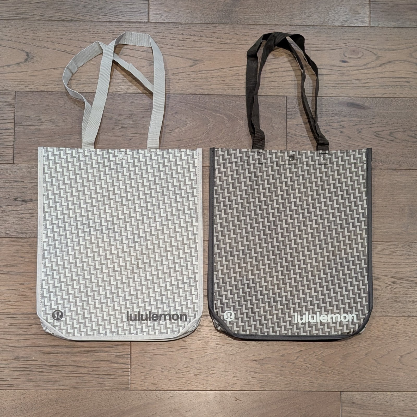 Lululemon Large Lot 2 Reusable Shopping Tote Lunch Bags ❤️ Brown Tan Goyard *NEW