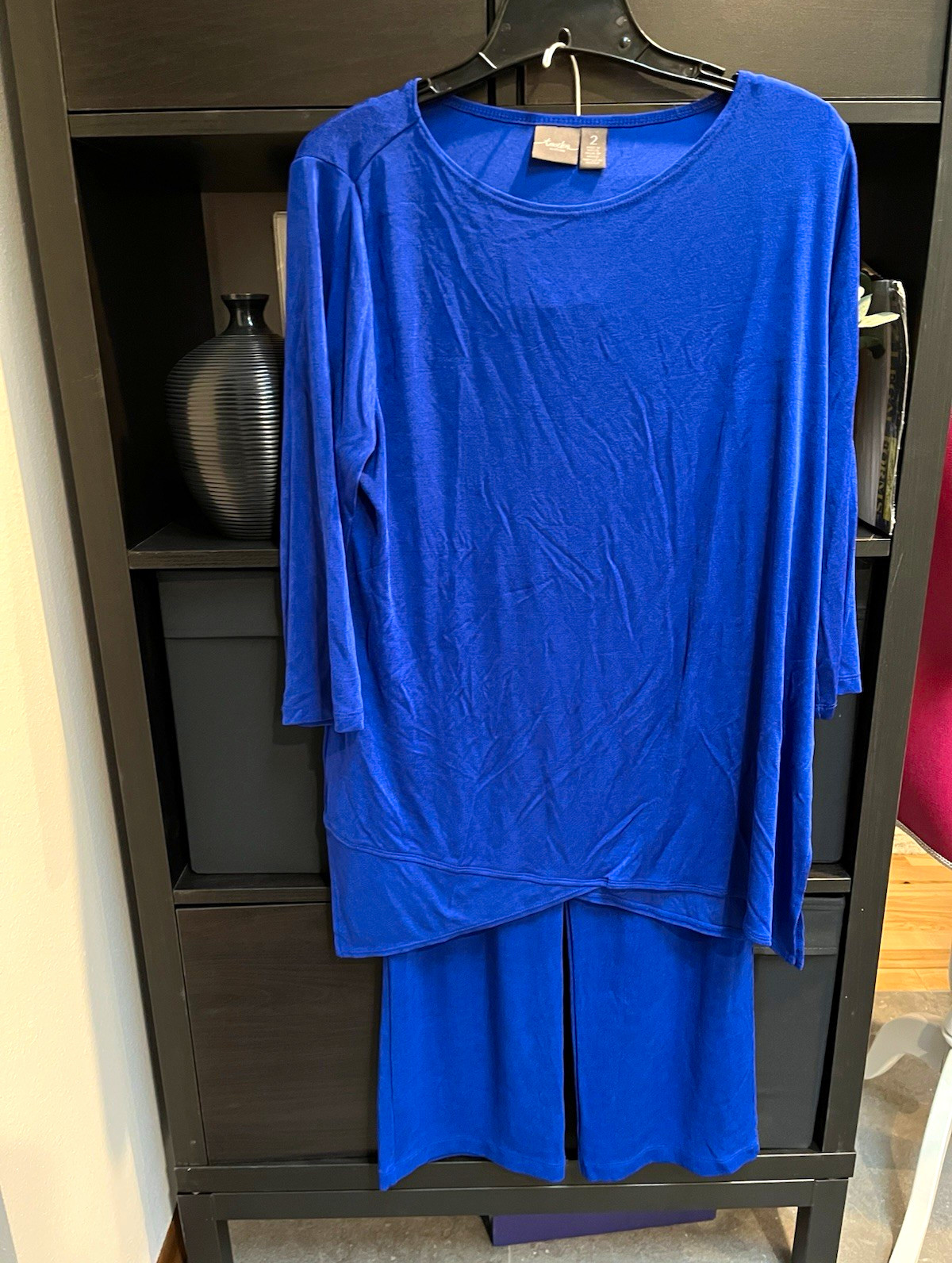 Travelers by Chico\'s Cobalt Blue 2pc Knit Set Round Neck 3/4 Sleeve Wide-Leg 2P Travelers by Chico\'s Cobalt Blue 2pc Knit Set Round Neck 3/4 Sleeve Wide-Leg 2P