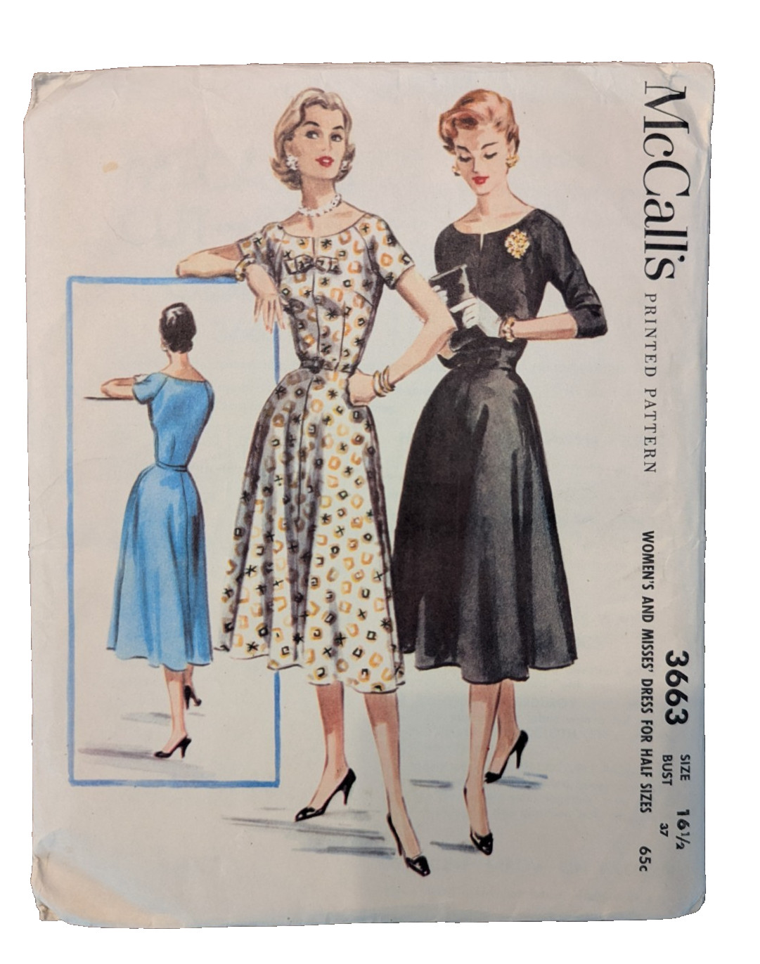 Vintage 1956 McCall's 3663 Dress Sewing Pattern Half Size 16½ UNCUT Complete