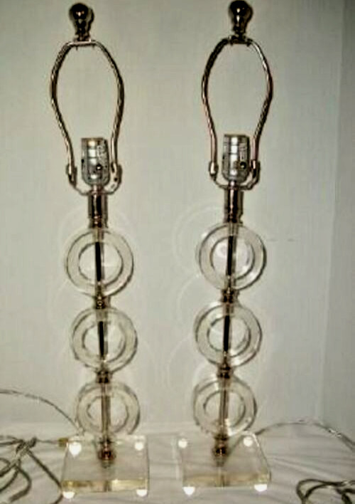 Mid Century Stacked Glass Rings Lamps Chrome Elegant 1970s Art Deco Style HWR