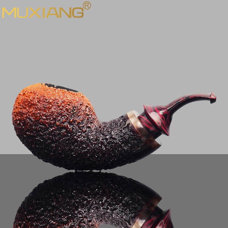 MUXIANG Handmade Briar Apple Tobacco Pipe Wood Air Chamber Carved Pipe Gradient