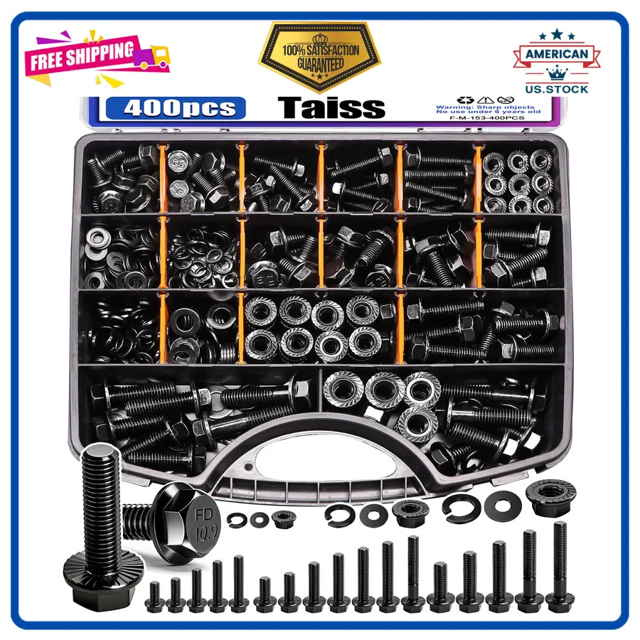 400PCS Metric Flange Bolt Assortment Kit M6 M8 M10 Hex Bolts Nuts Washers 10.9 400PCS Metric Flange Bolt Assortment Kit M6 M8 M10 Hex Bolts Nuts Washers 10.9