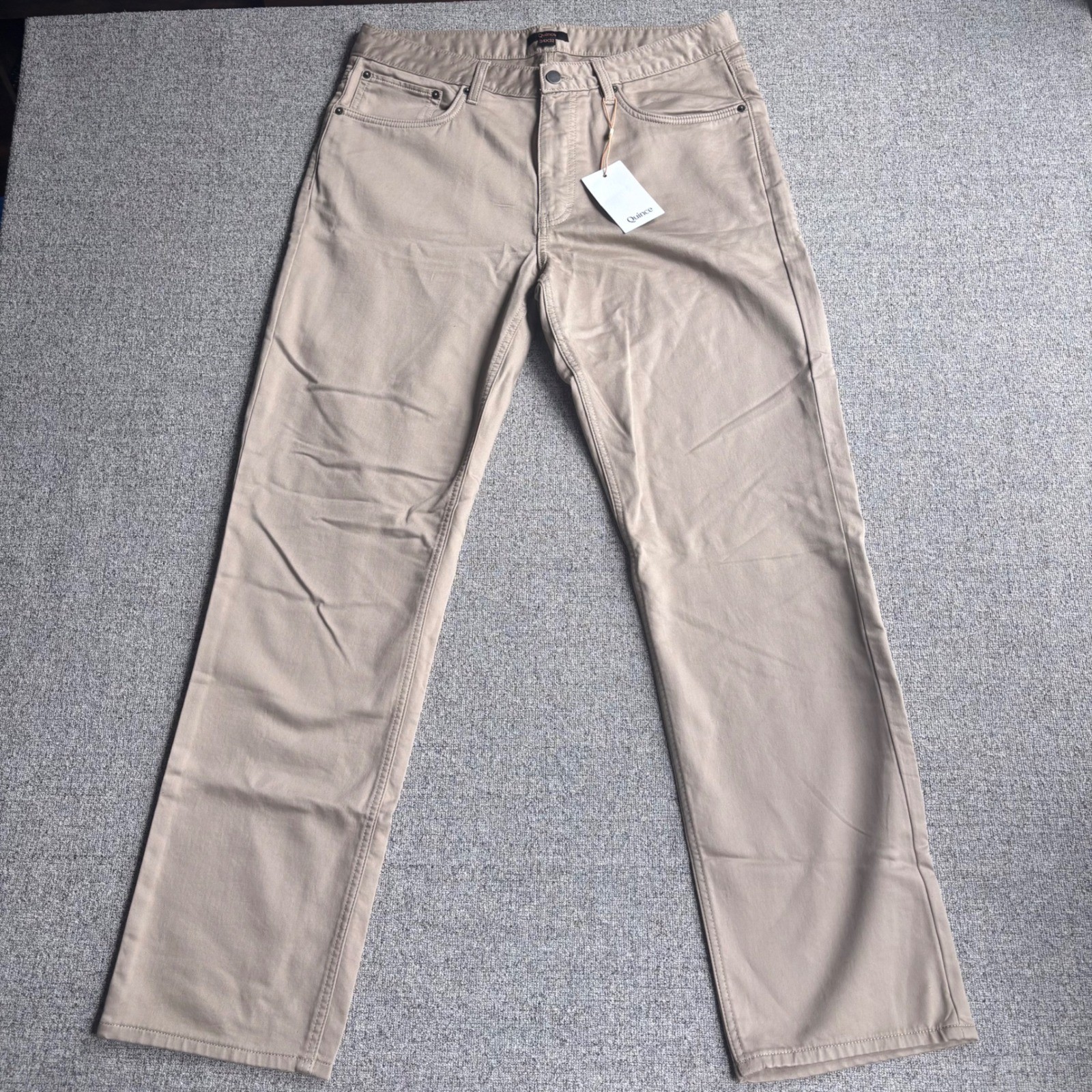 Quince Pants Mens 34x32 Comfort Stretch Traveler Sand Dune 5-Pocket Straight