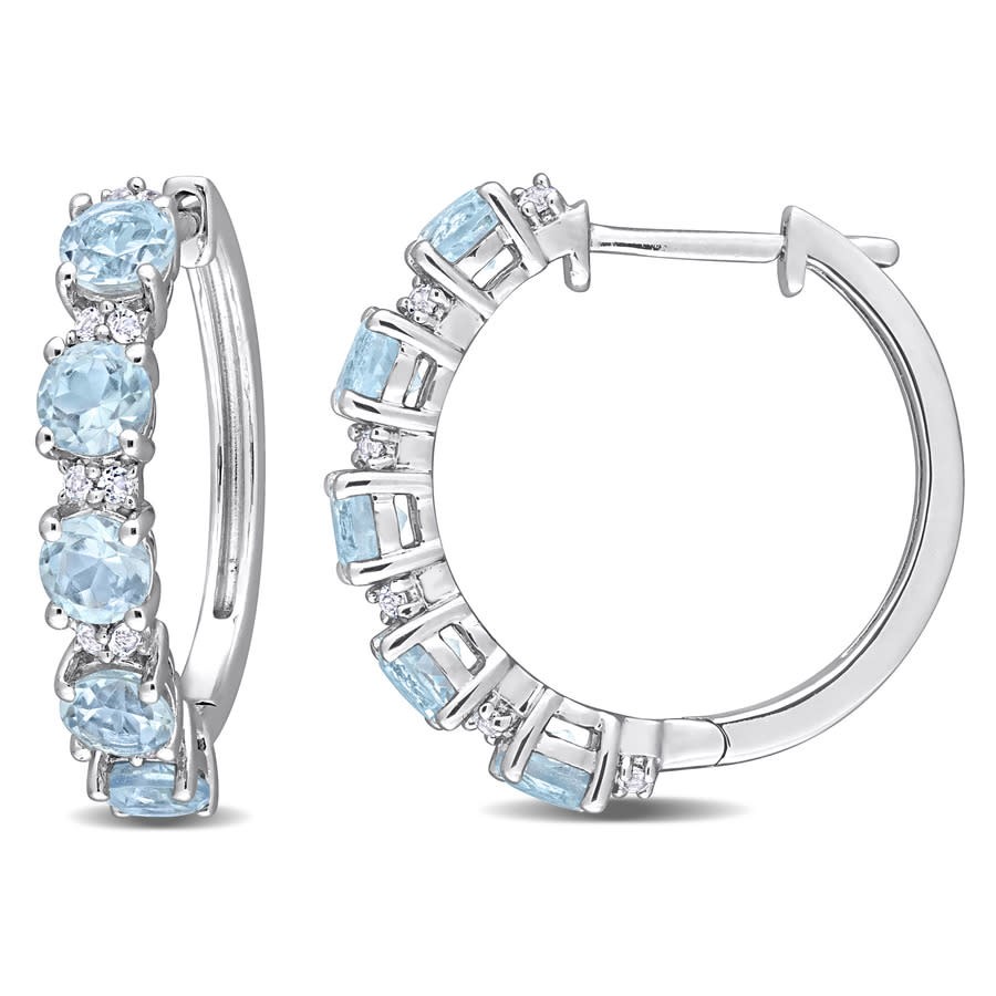 AMOUR 3 1/4 CT TGW Sky Blue Topaz and White Topaz Hoop Earrings In Sterling
