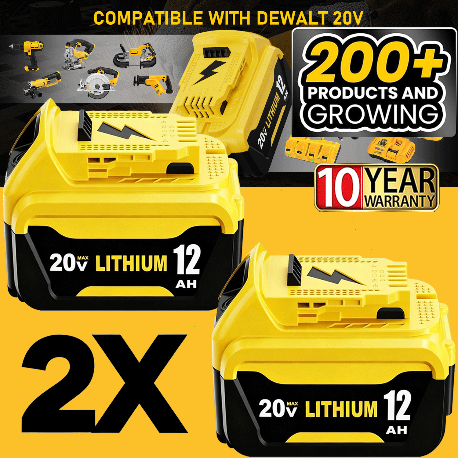 2/4Pack 12.0Ah/15.0Ah replace For DeWalt 20V Max Lithium Battery DCB206 DCB205-2