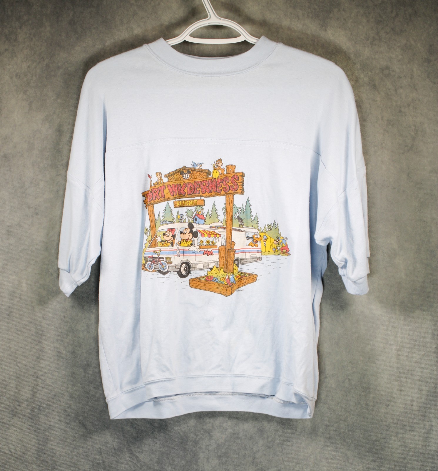 Vtg 80s Disney Fort Wilderness RV Camper Sweatshirt Light Blue Made in USA Rare