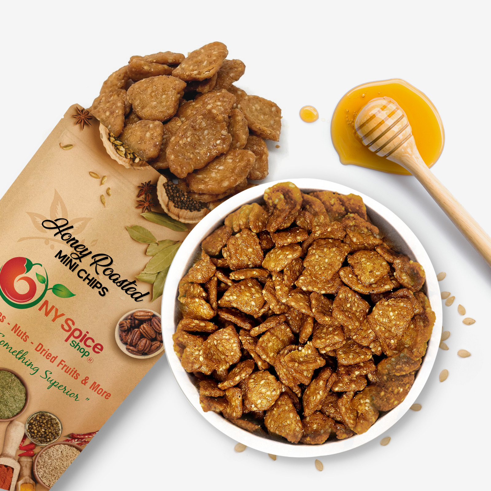 Honey Roasted Mini Sesame Rice Chips Sweet Crunchy Party Mix 8oz-3lb