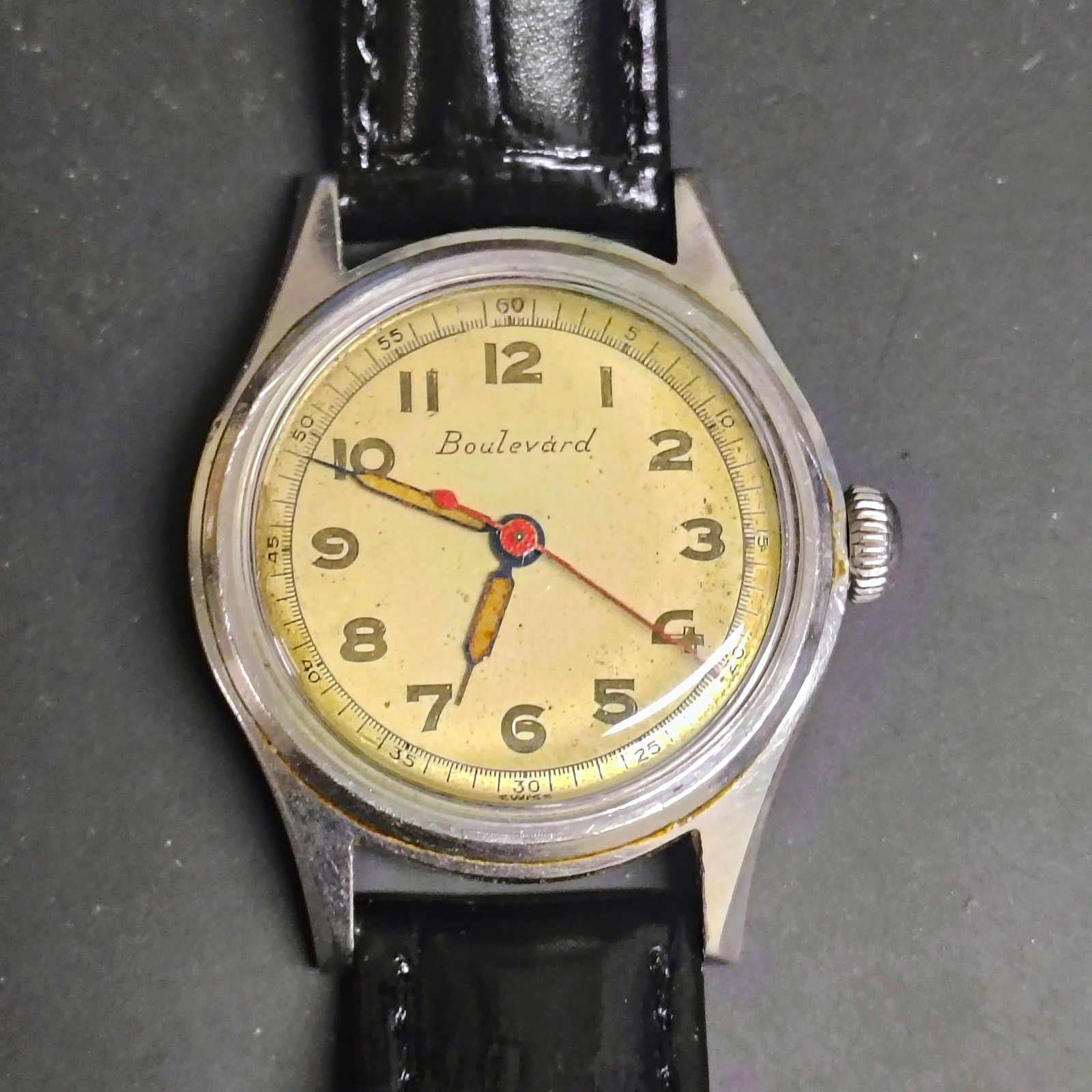 Vintage 1940s Swiss Boulevard Mechanical Watch Winding and Running