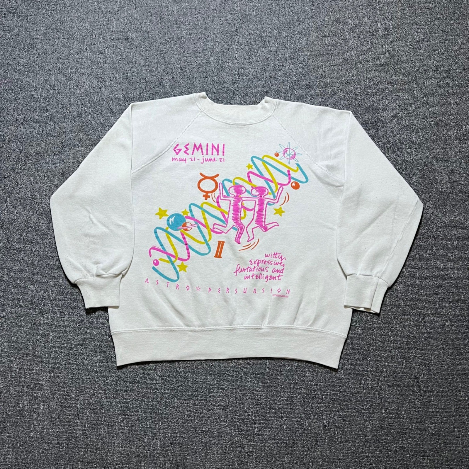 Vintage Bassett Walker Gemini Astro Persuasion Sweatshirt White 80s Zodiac L Vintage Bassett Walker Gemini Astro Persuasion Sweatshirt White 80s Zodiac L
