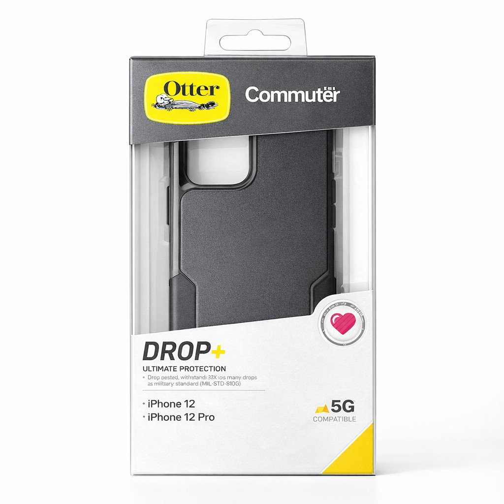 OtterBox Commuter Series Case iPhone 12 or 12 Pro :Black DROP+ Shockproof Slim