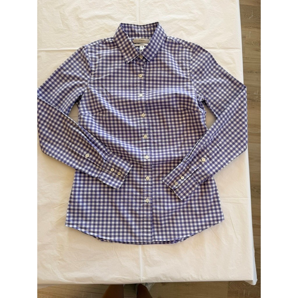 J.Crew Perfect Shirt Women Size 0 Purple Gingham Excellent Button Down Cotton