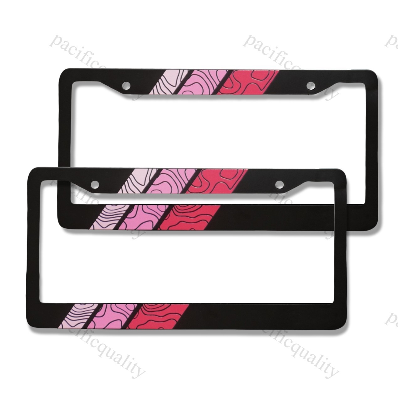 2PCS Retro Stripes TRD Pink Topographic Aluminum License Plate Frame