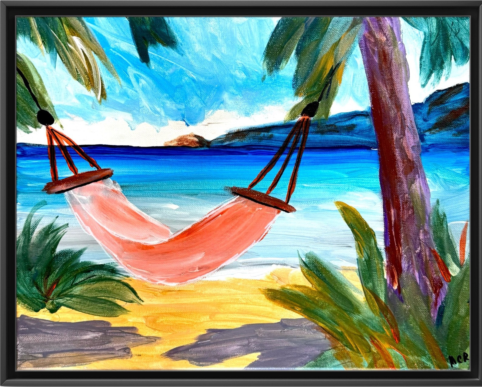 Rutenberg Original 11x14 Ocean Hammock Beach Palm Tree Mixed Media Painting
