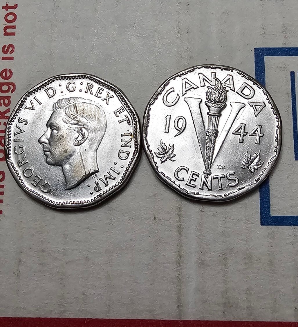 (2)TWO AU 1944 CANADA 5 CENTS NICKEL WWII WAR KING GEORGE VI VICTORY WW2 1945