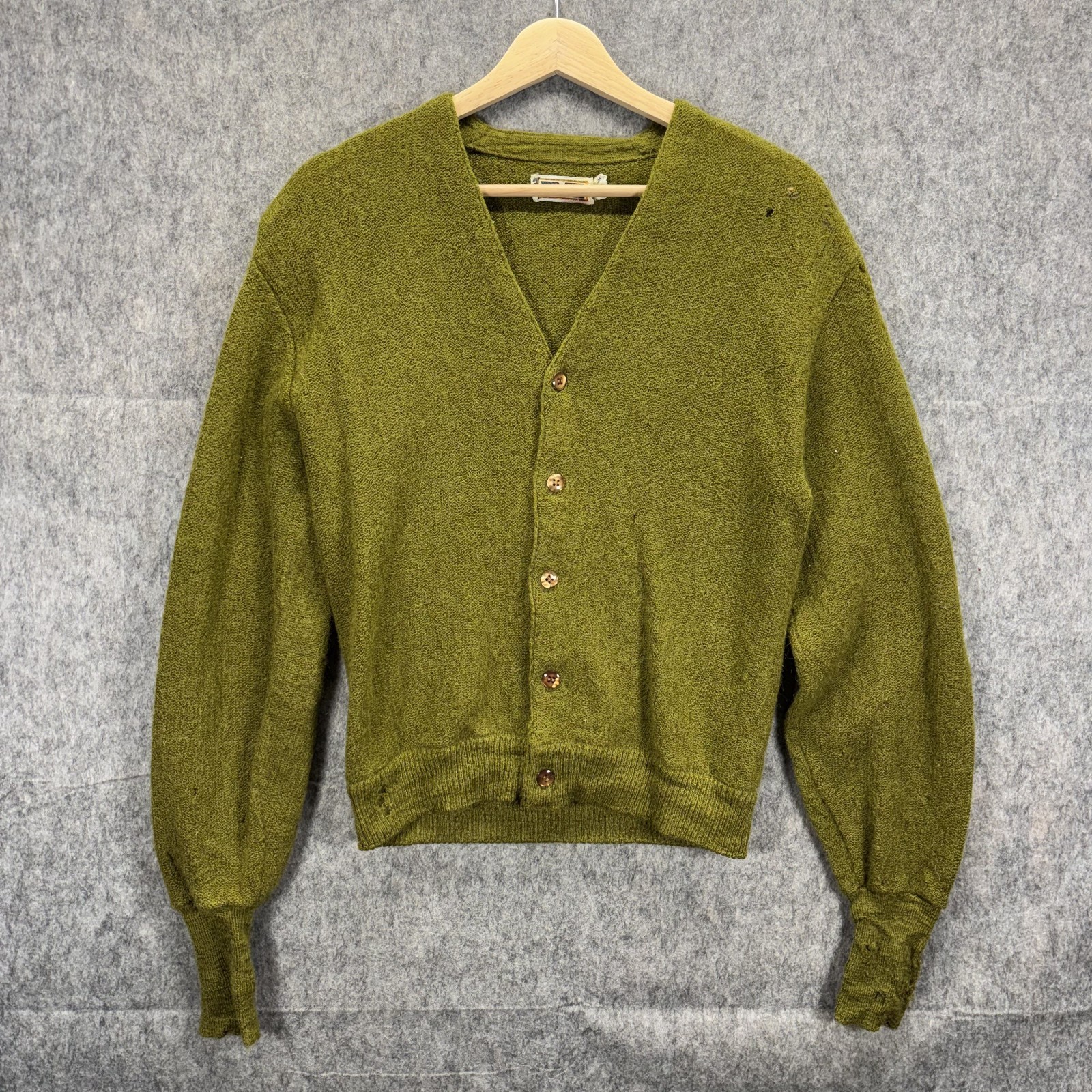 True Vintage 1960s Mohair Wool Cardigan Sweater Green Medium USA Kurt Cobain