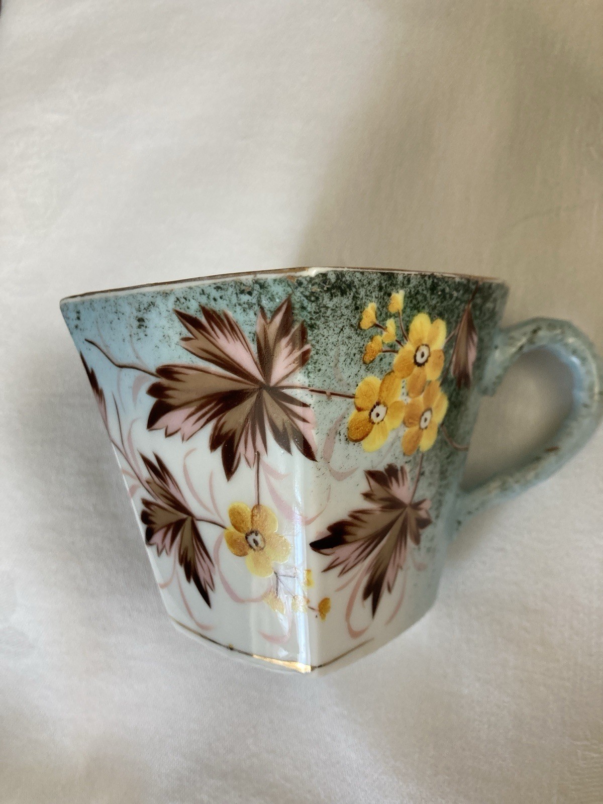 1890’s-1915 Victorian Era, Hand Painted Square Teacup 3” 1890’s-1915 Victorian Era, Hand Painted Square Teacup 3”