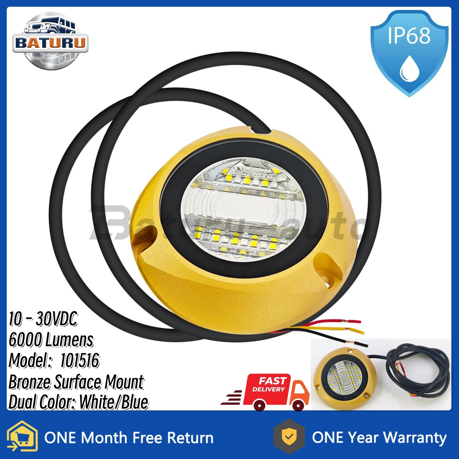 For Lumitec SeaBlaze X2 LED Underwater Light White/Blue MODEL 101516 6000LM 1PC