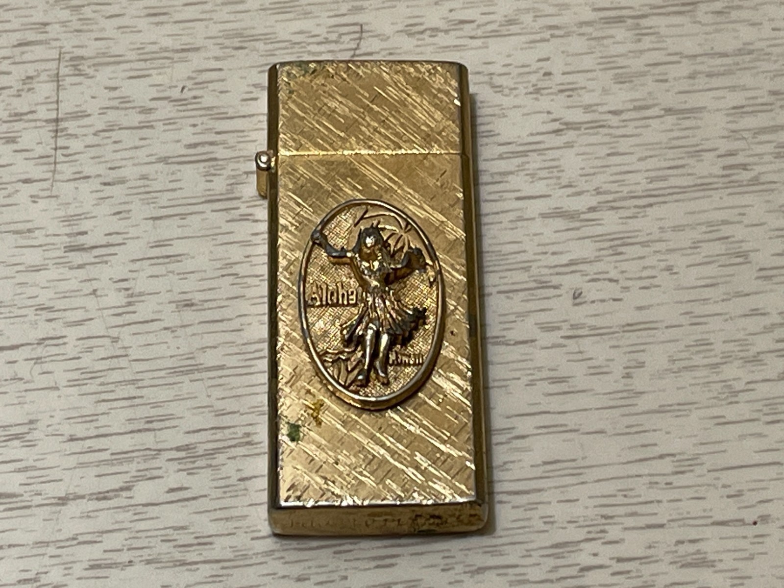 Vintage RARE Polynesian Tiki From Hawaii 14k Gold Plated Slim Lighter