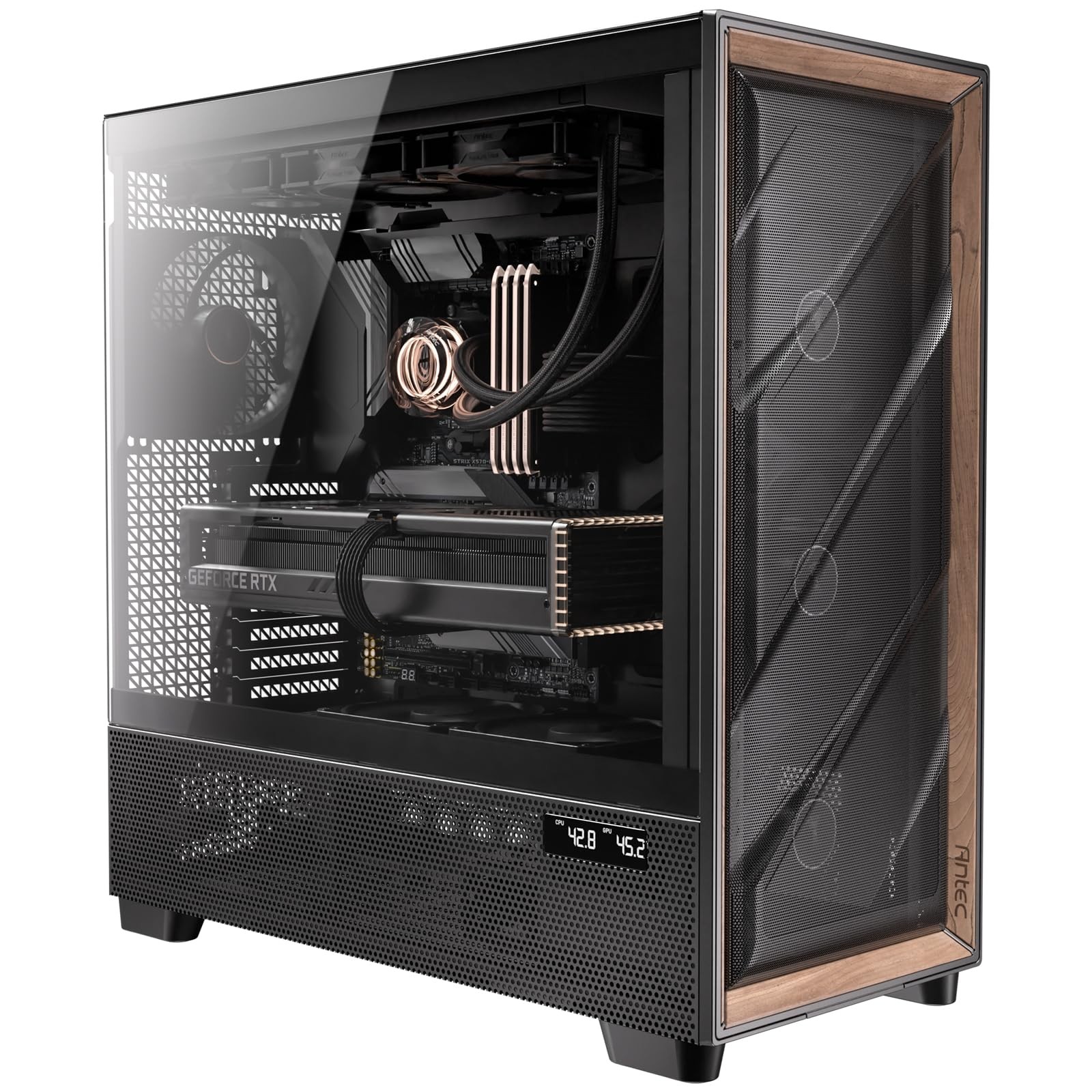 lux Pro Full-Tower E-ATX PC Case, 6 PWM Fans Included, Black 6 PWM Fans, Walnut lux Pro Full-Tower E-ATX PC Case, 6 PWM Fans Included, Black 6 PWM Fans, Walnut