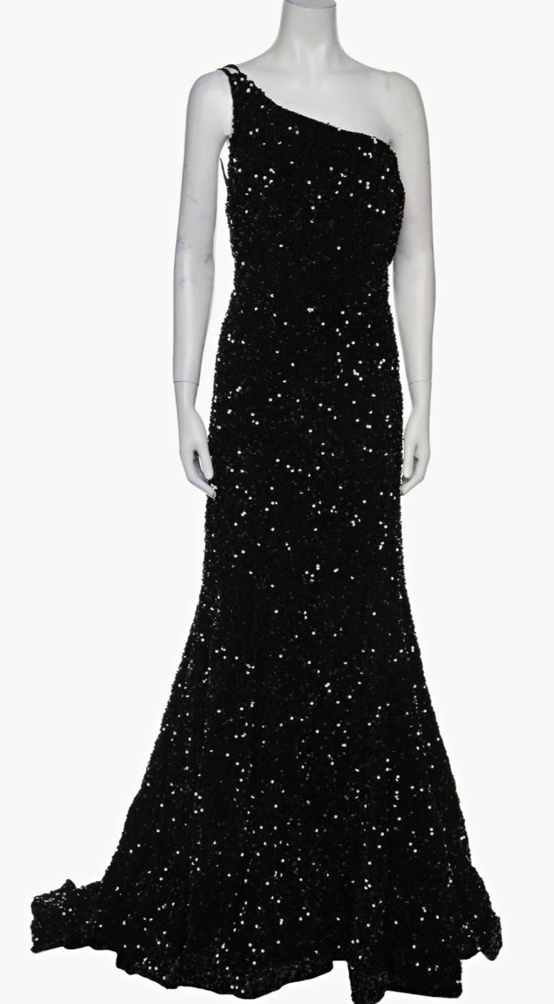 Shein Women\'s M Black One-Shoulder Sleeveless Sequin Long Formal Gown
