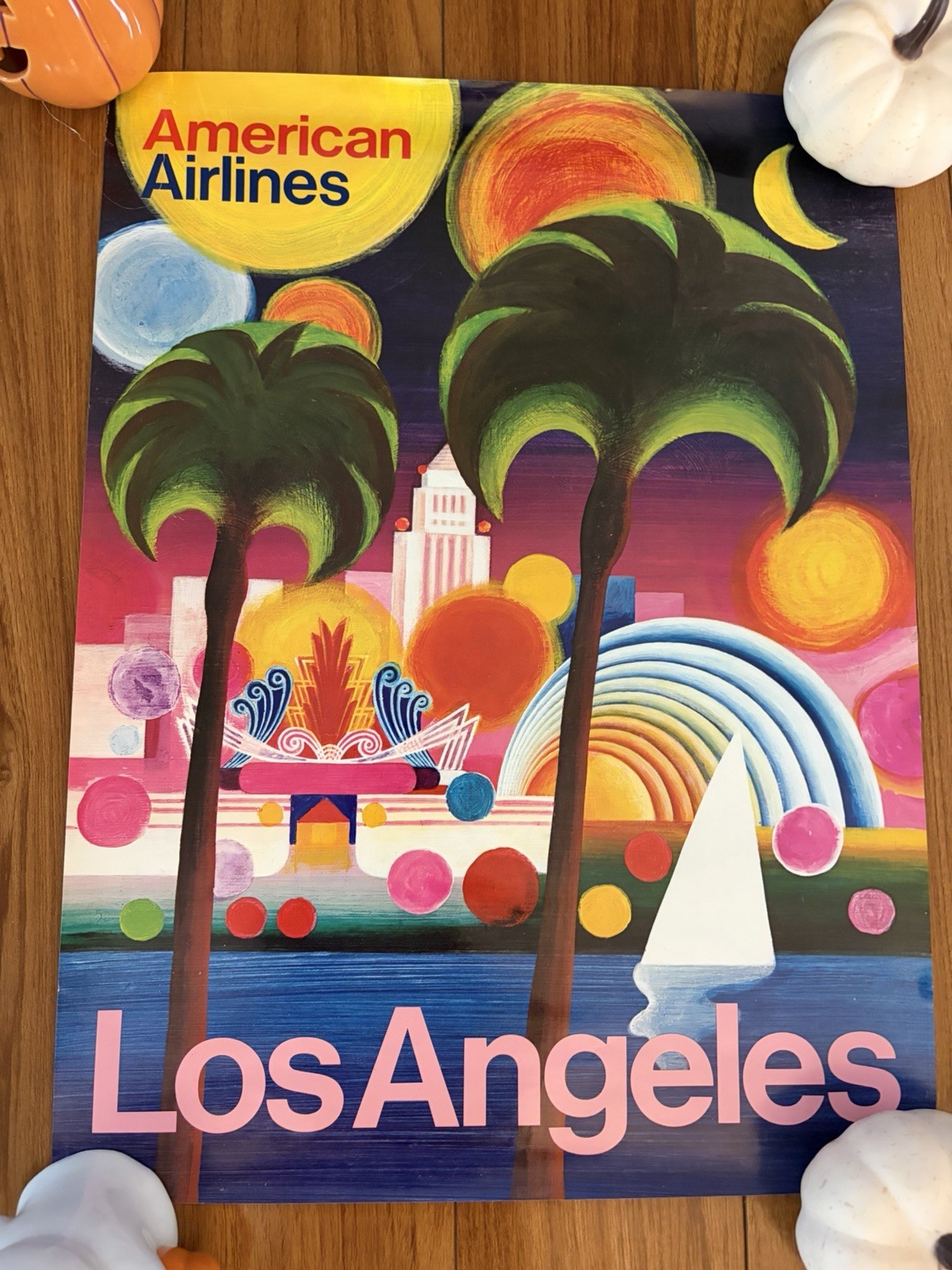 VINTAGE AMERICAN AIRLINES LOS ANGELES TRAVEL POSTER 1972 15x20 VINTAGE AMERICAN AIRLINES LOS ANGELES TRAVEL POSTER 1972 15x20