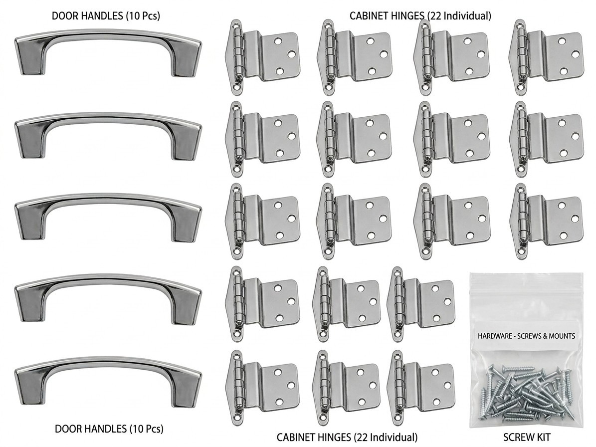 Vintage MCM Chrome Cabinet Hardware Lot – 30 Pieces Total (Cleaned with Screws)