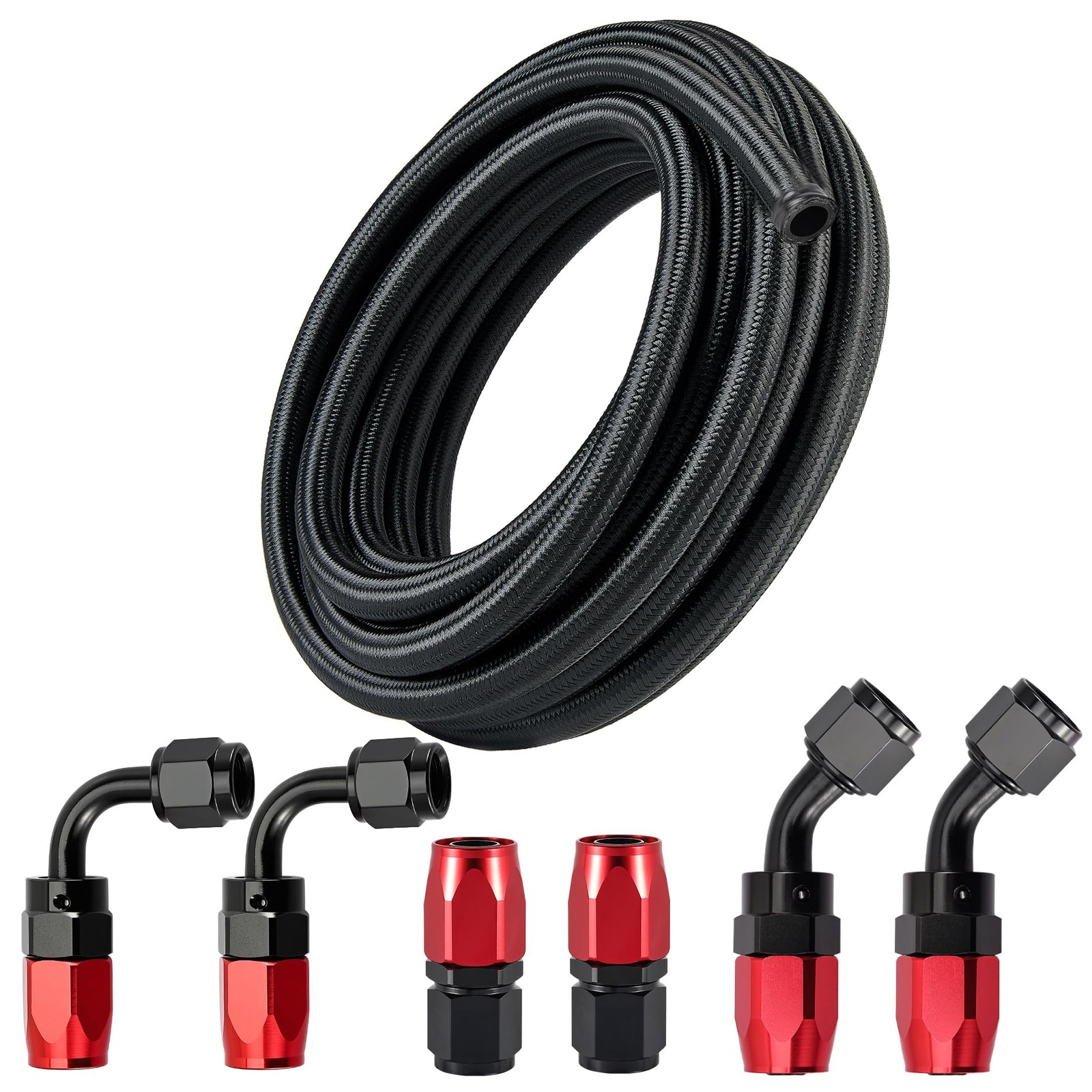 6AN Fuel Line Kit,AN6 Braided Nylon Fuel Hose CPE 10FT Black&Red