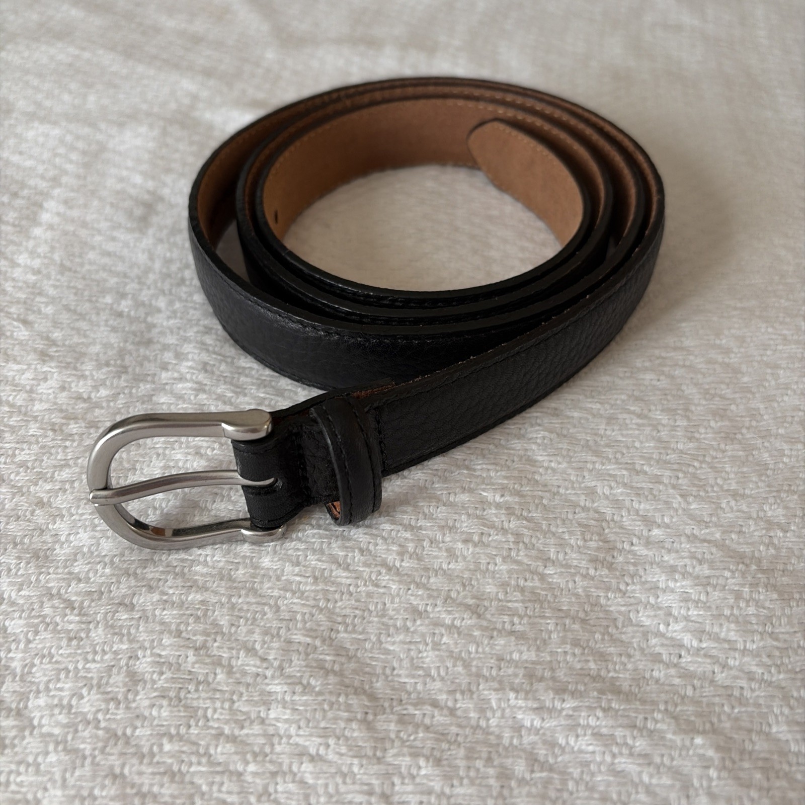 L.L.BEAN-Full Grain Black Leather Jean Chino Belt Silver Buckle Made USA Sz 2X L.L.BEAN-Full Grain Black Leather Jean Chino Belt Silver Buckle Made USA Sz 2X