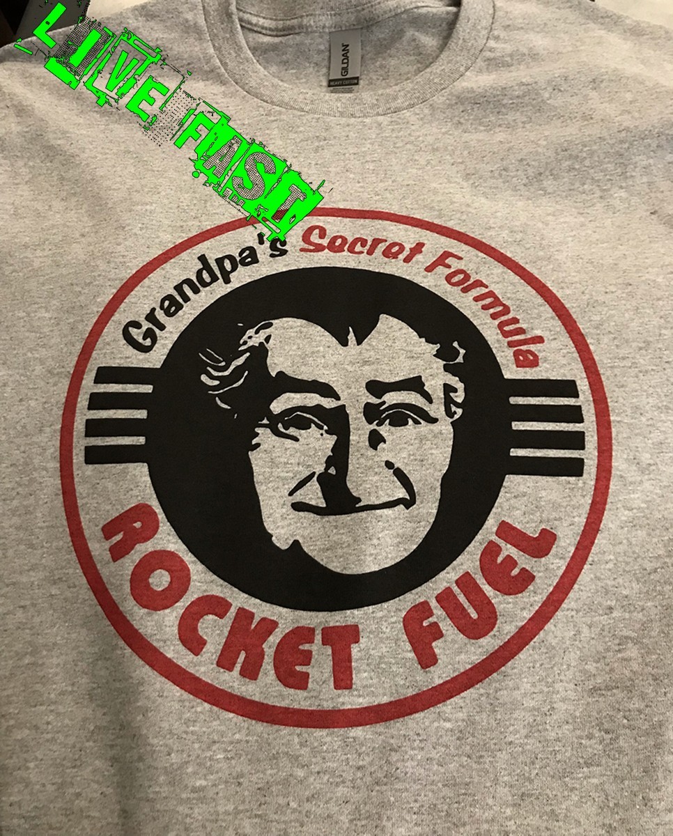 GRANDPA\'S ROCKET FUEL T SHIRT vintage hot rod car drag racing greaser rat fink