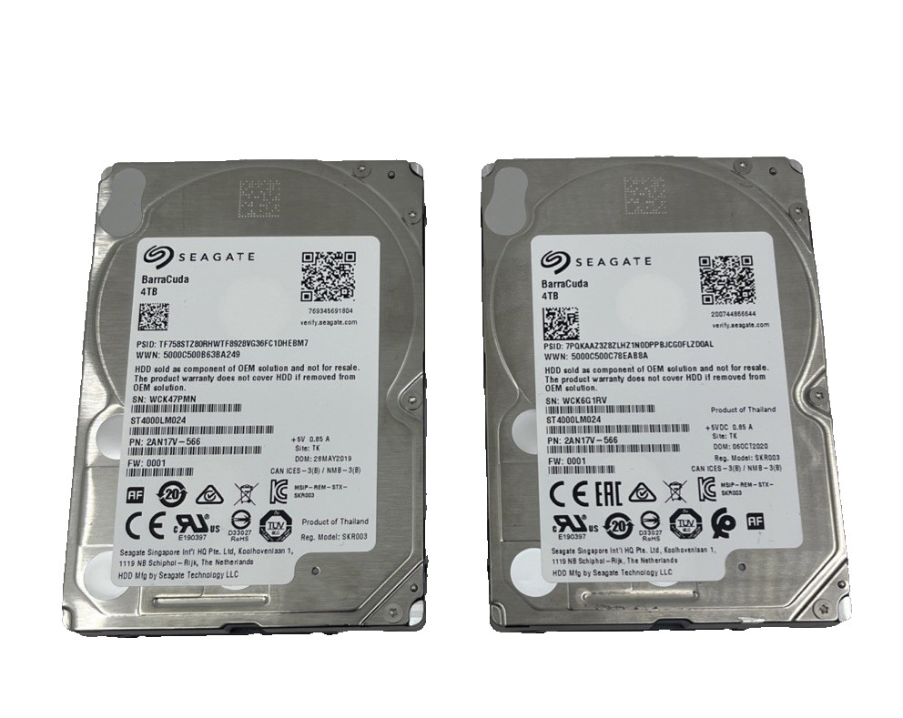 Lot of 2 Seagate Barracuda 4TB ST4000LM024 2.5