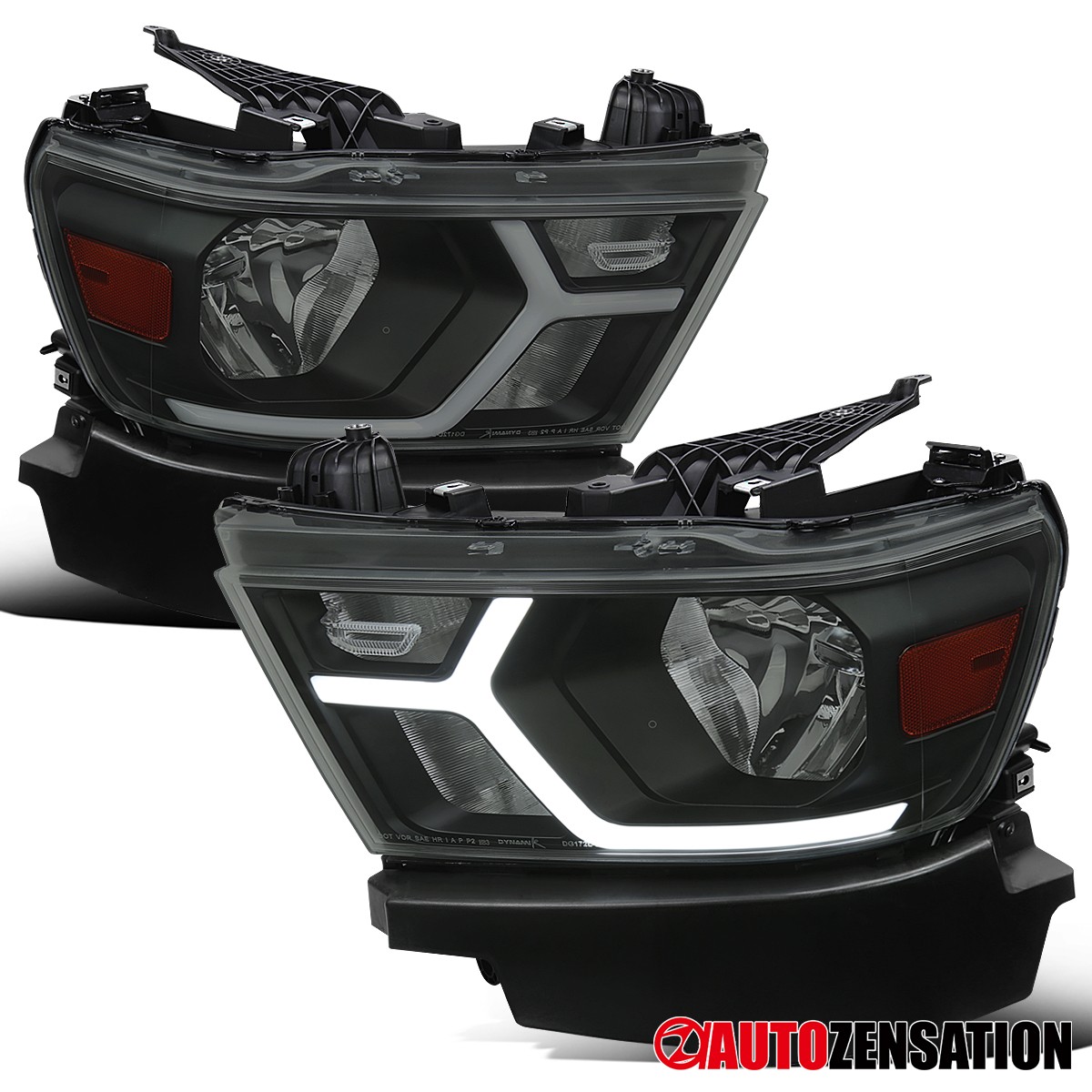 Smoke Fit 2019-2024 Dodge Ram 1500 Halogen Headlights Lamp LED Startup Animation Smoke Fit 2019-2024 Dodge Ram 1500 Halogen Headlights Lamp LED Startup Animation