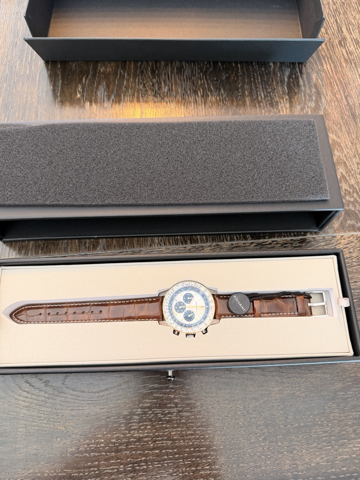 The Marquis Chronograph Blanc In White with Blue Leather Strap NIB