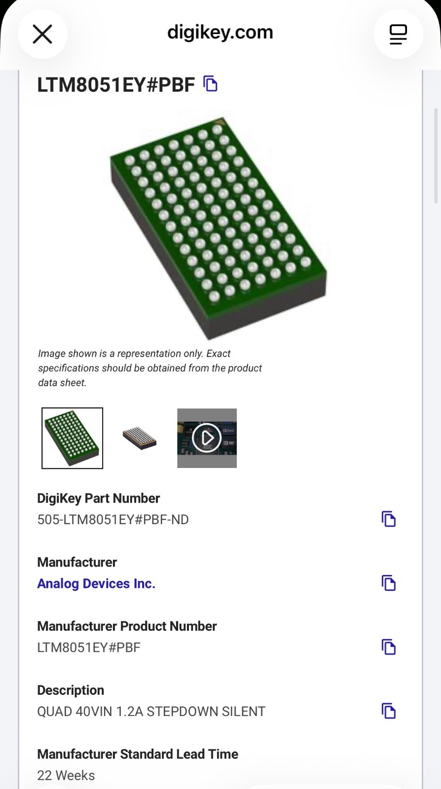 Analog Devices x20 LTM8051EY#PBF Quad 40V Silent Switcher μModule NEW