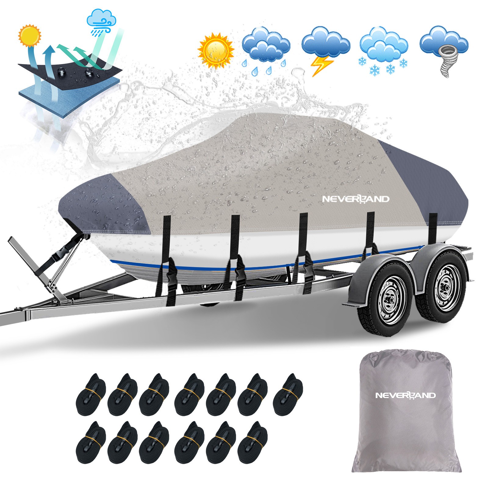 20ft 21ft 22ft Boat Cover Waterproof Heavy Duty Fits V-Hull Fishing Ski Runabout