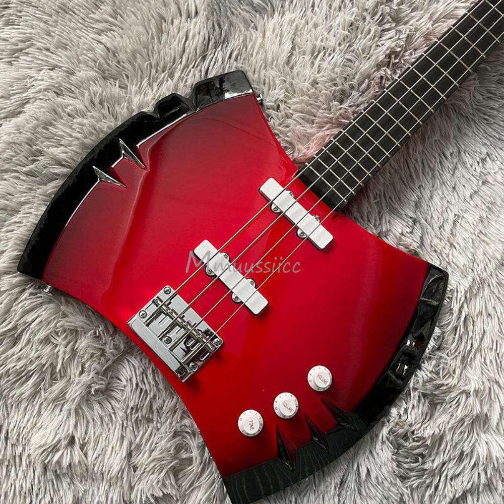4-String Double-edged Axee Red Electric Bass Guitars Marceline's Fast Delivery