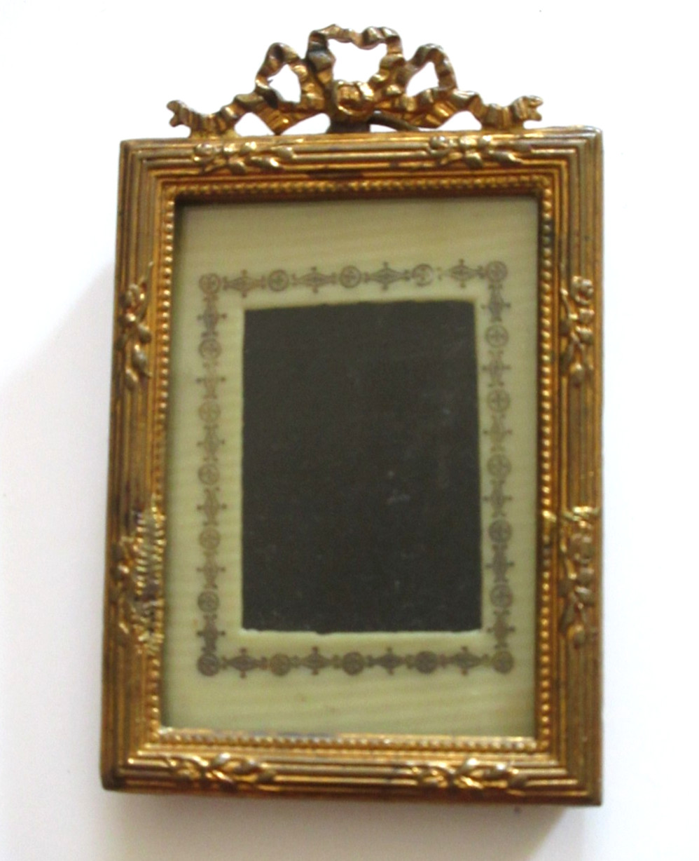 Early Antique French Ormolu Miniature Frame with Rare Embossed Mat Early Antique French Ormolu Miniature Frame with Rare Embossed Mat