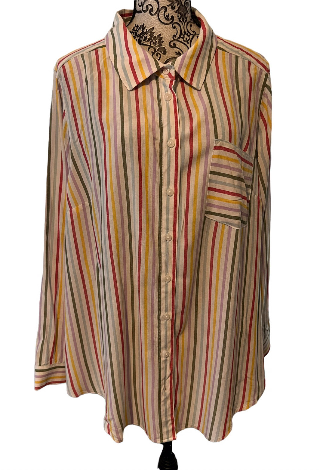 Torrid Ester Multicolored Striped Button-Up Shirt 3x (22-24) Long Sleeve NE