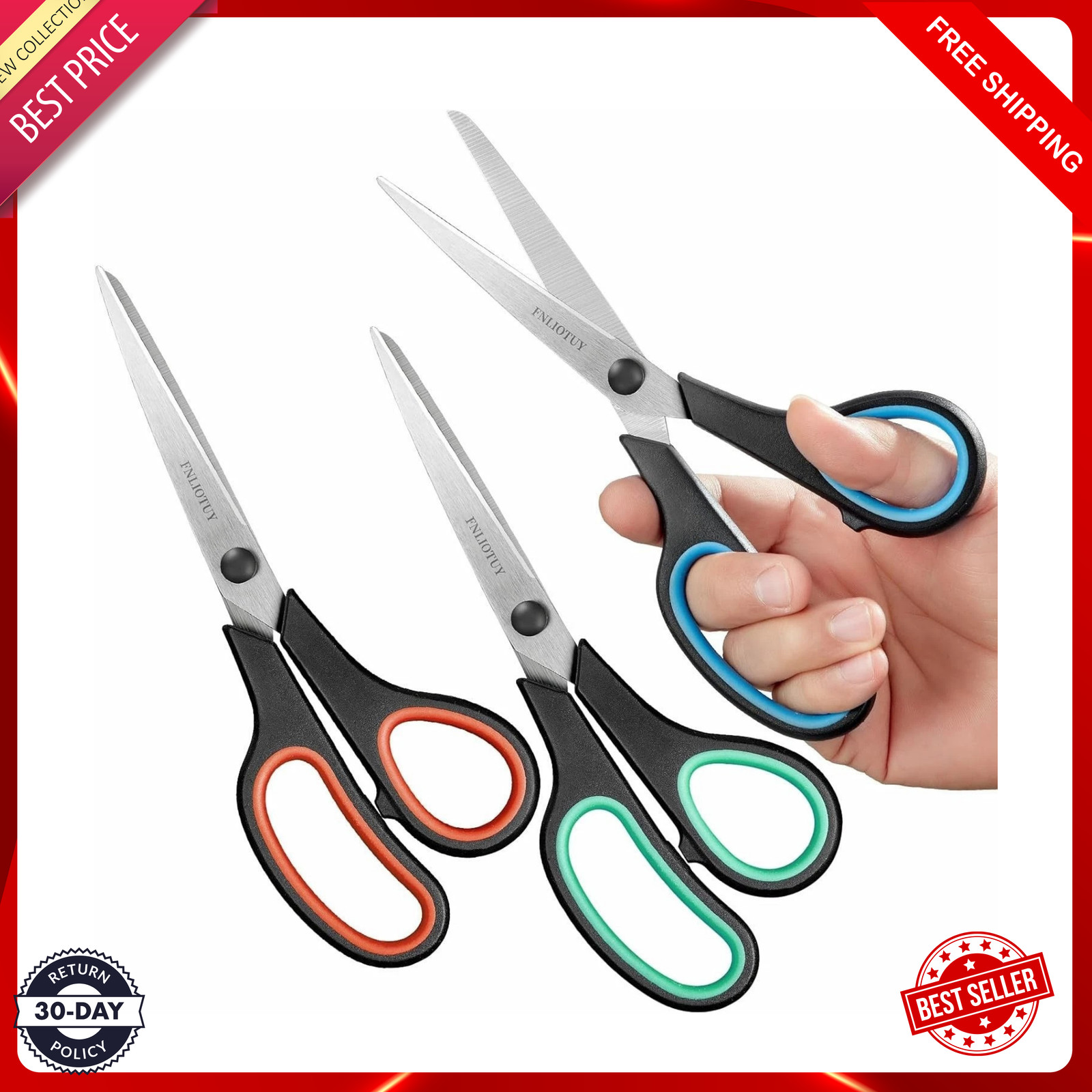 3-Pack Heavy Duty Scissors with Ultra Sharp Blades and Comfort Grip Home 8 3-Pack Heavy Duty Scissors with Ultra Sharp Blades and Comfort Grip Home 8