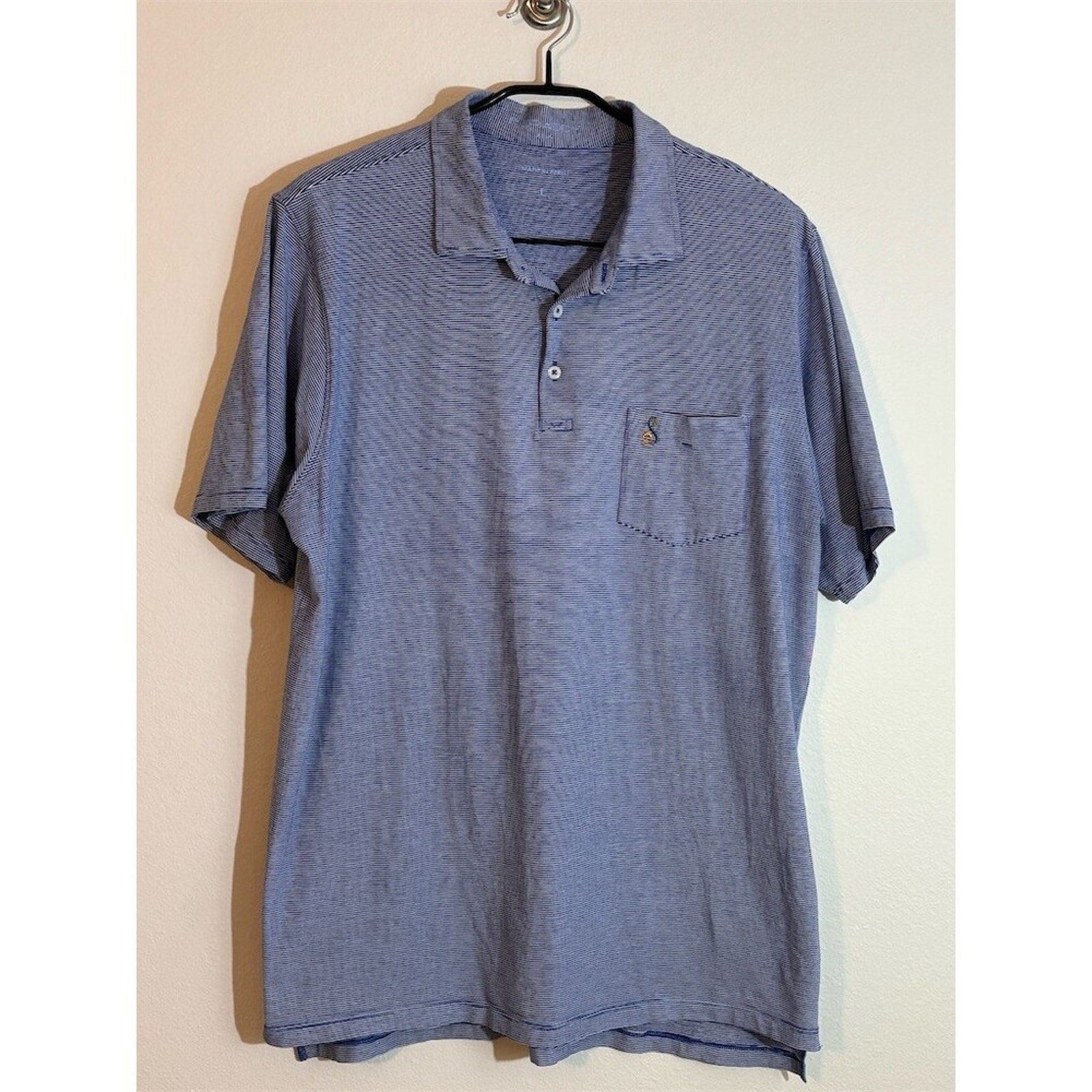 B. Draddy Pima Cotton Polo Shirt Men\'s L Blue Micro Stripe Golf
