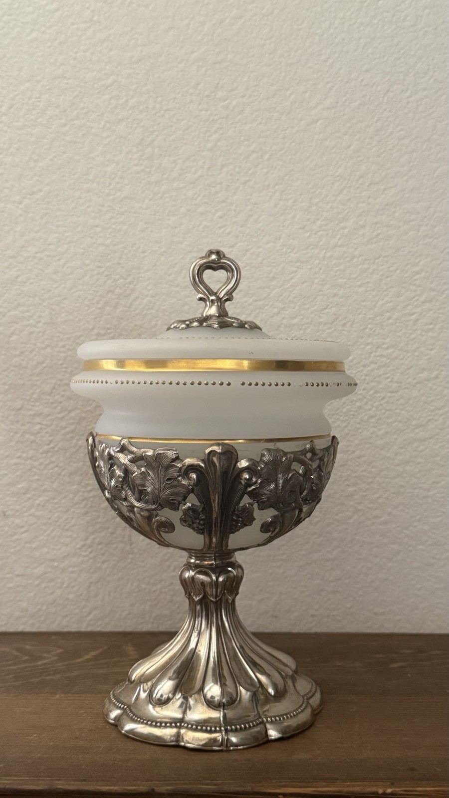 Antique 19th Century  Opaline and Silver Bonbonniere Candy Jar