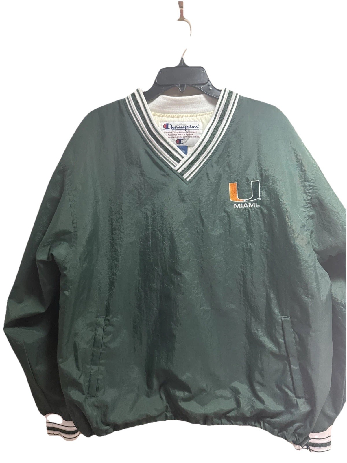 Vintage Champion Miami Hurricanes Pullover Jacket L Green 90s NCAA Classic